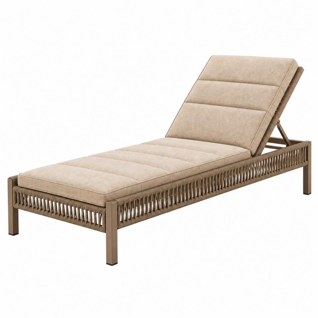 Sonnenliege 200 x 70 cm mit Metallgestell in Beige und Braun verstellbar