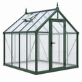 Gewächshaus 190 x 190 x 250 cm Aluminium Polycarbonat Grün mit Tür und Dachfenster