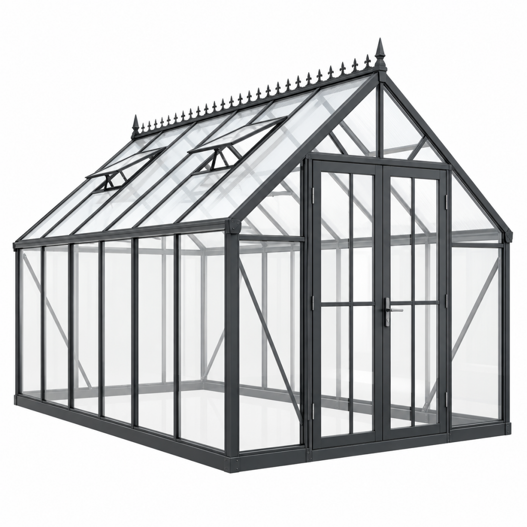 Gewächshaus 240 x 190 x 230 cm aus Aluminium Schwarz mit transparenten Paneelen für den Garten