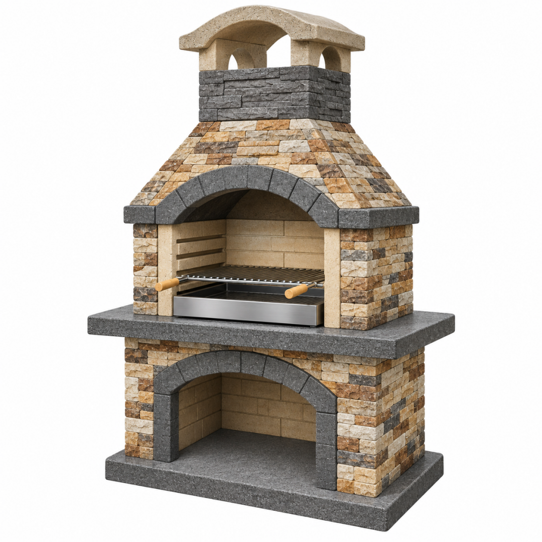 Grillkamin 120 x 80 x 220 cm Naturstein Beige Grau für den Außenbereich