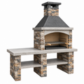 Grillkamin 180 x 70 x 220 cm Naturstein Beige Anthrazit mit Grillrost und Arbeitsfläche