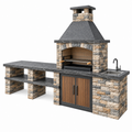 Gartenküche 310 x 75 x 235 cm Steinoptik Grau Beige mit Grill Spüle und Stauraum