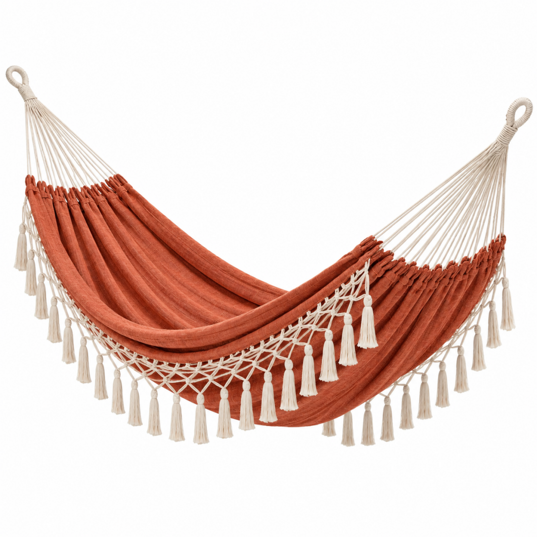 Hängematte 300 x 100 cm Baumwolle Terrakotta Boho mit Fransen
