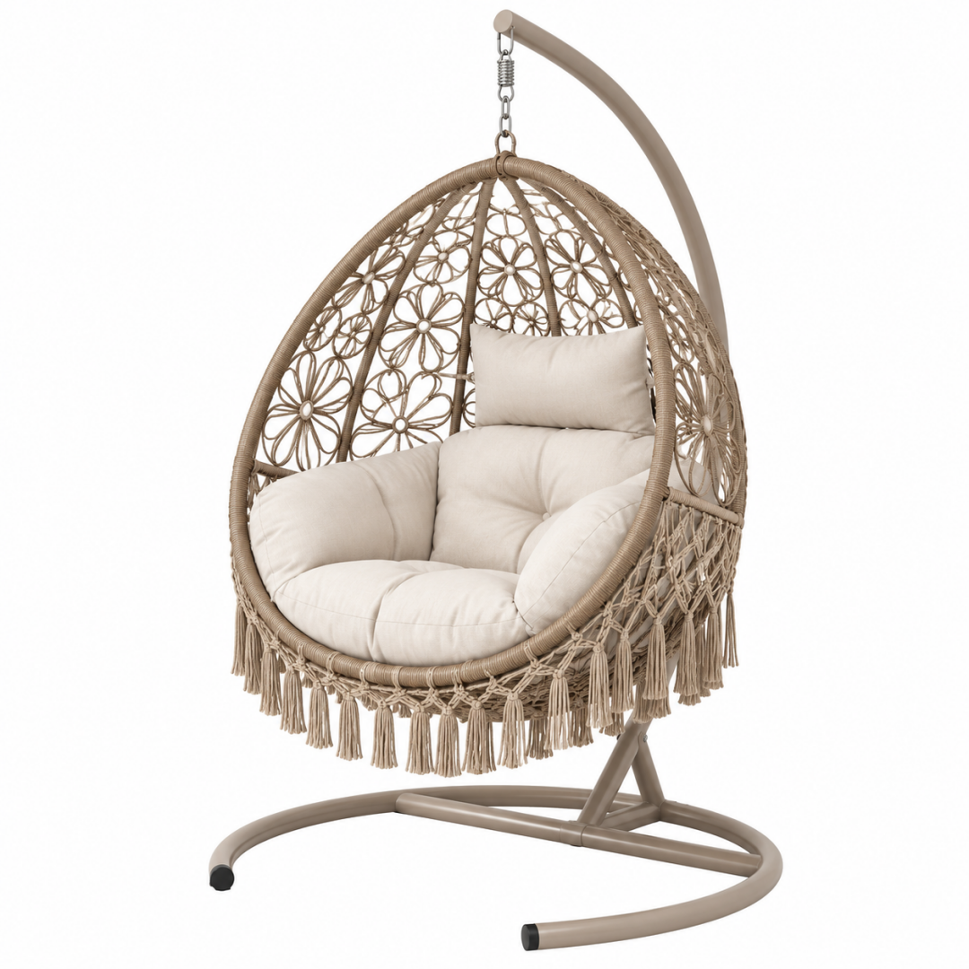 Hängesessel 105 x 105 x 195 cm Beige Metall Geflecht mit Gestell Boho Stil