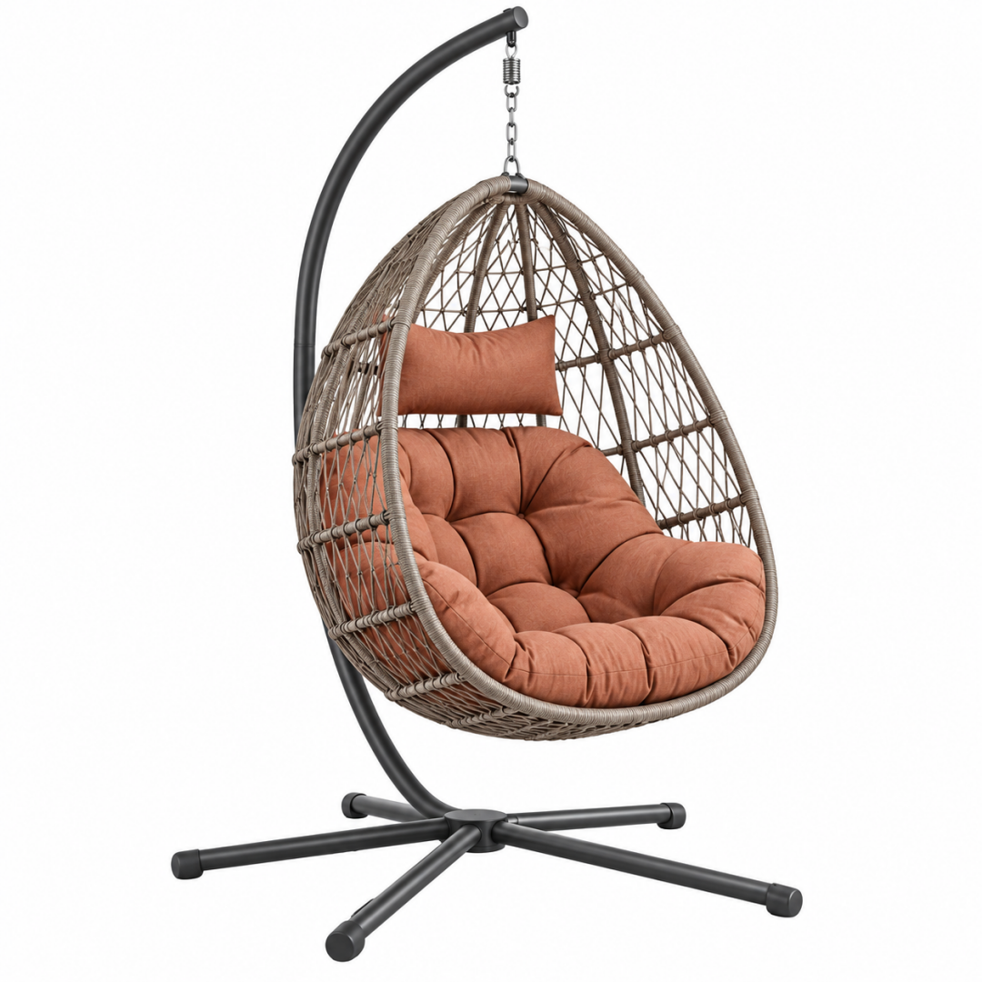 Hängesessel 105 x 105 x 195 cm aus Polyrattan Braun mit Stahlgestell Schwarz