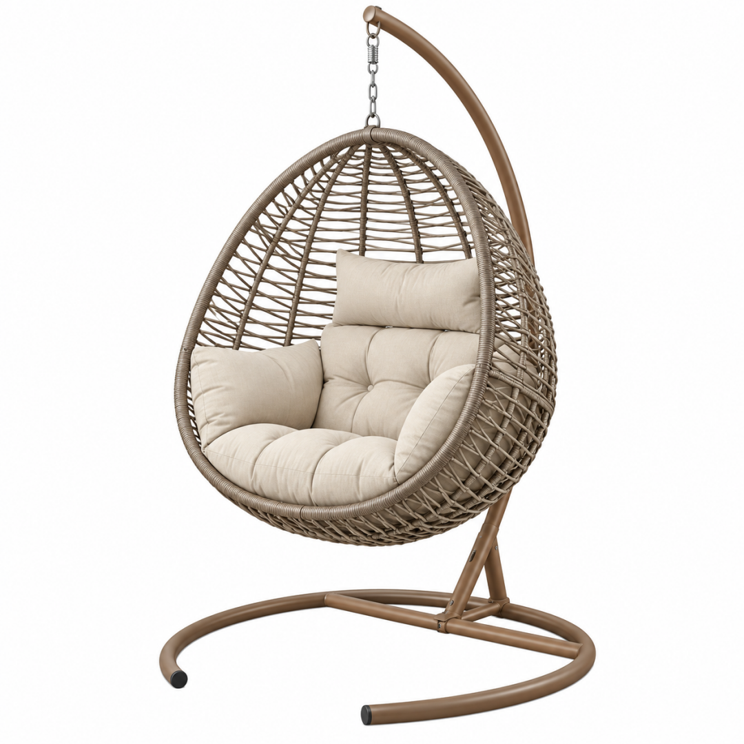 Hängesessel 105 x 105 x 195 cm Geflecht Metall Braun Beige mit Gestell