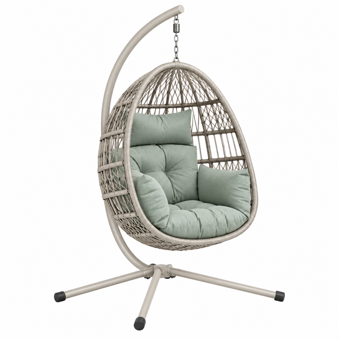 Hängesessel 105 x 105 x 195 cm Stahl Geflecht Grau Salbeigrün für Garten mit Gestell