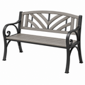 Gartenbank 122 cm Metall Grau Schwarz in Holzoptik mit Rückenlehne