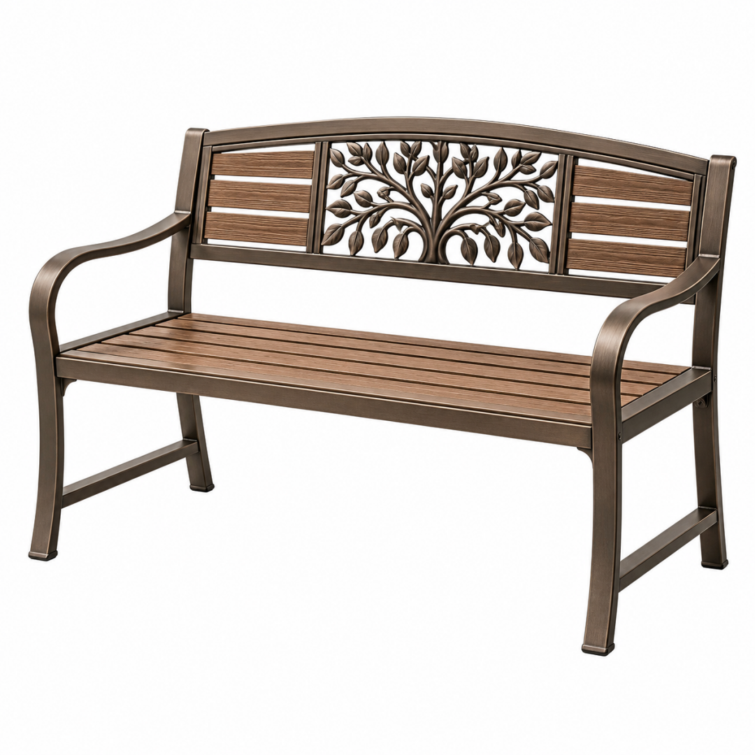 Gartenbank 120 x 63 x 88 cm aus Metall in Bronze mit Baumdekor