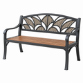 Gartenbank 125 x 60 x 89 cm aus Metall Holz und Polyrattan in Schwarz Braun - Sitzbank im Landhausstil für Garten Terrasse Balkon