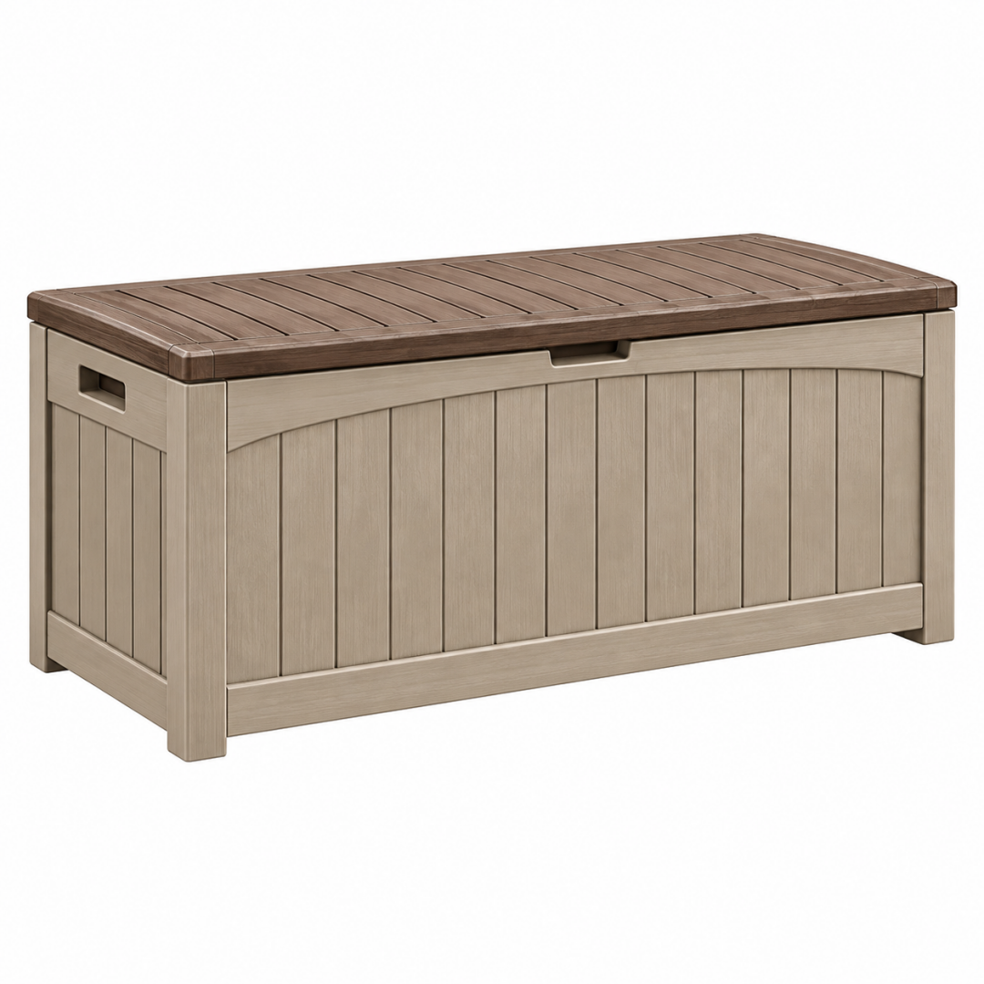 Garten-Aufbewahrungsbox 120 x 55 x 60 cm Kunststoff Taupe Braun mit Deckel