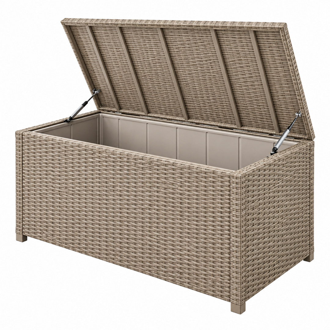Garten-Aufbewahrungsbox 120 x 50 x 60 cm Polyrattan Beige mit Gasdruckfedern