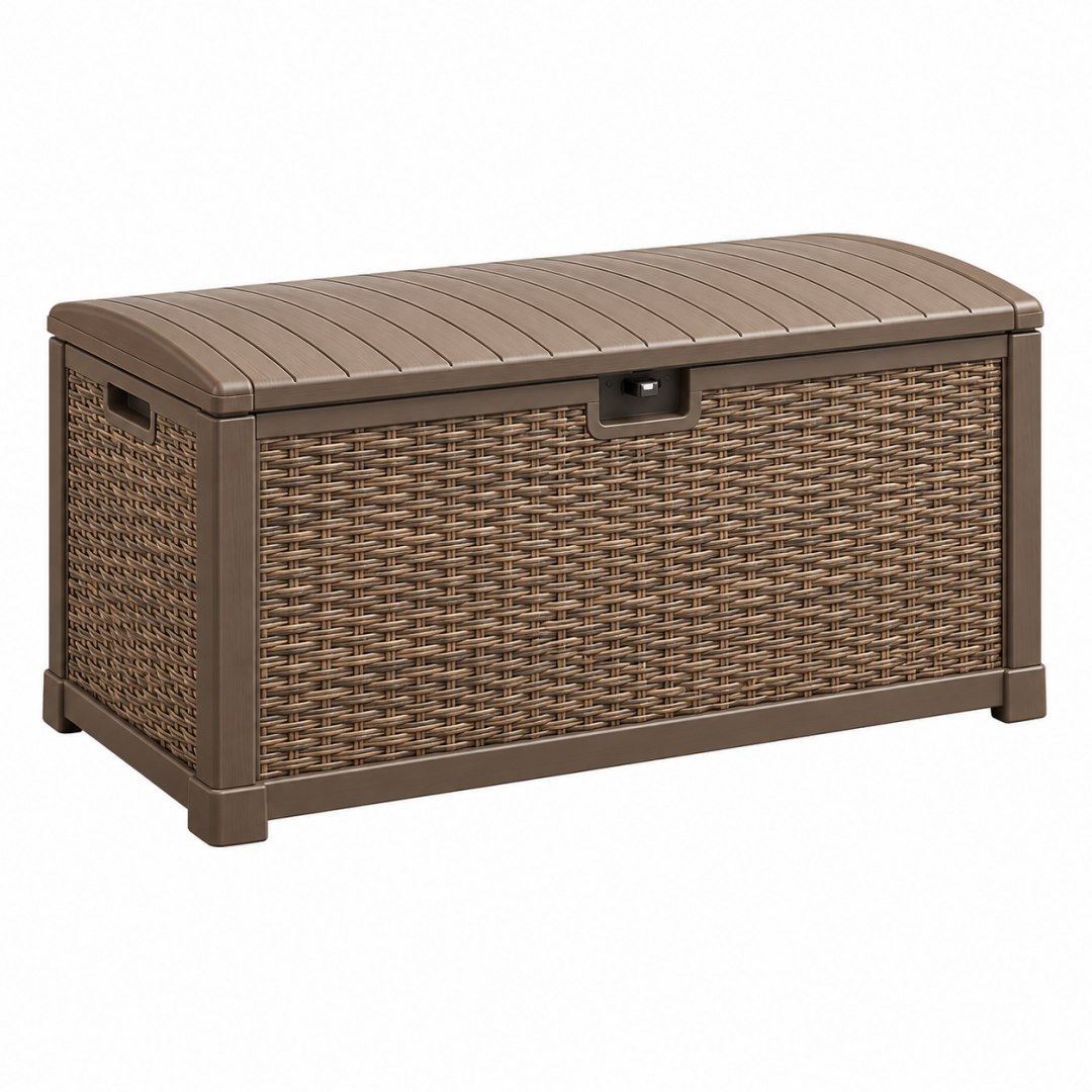 Aufbewahrungsbox 120 cm 55 cm 60 cm Kunststoff Braun mit Deckel für Garten