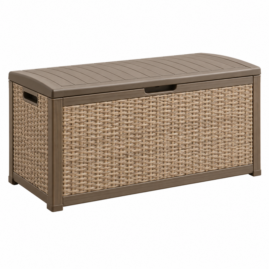 Aufbewahrungsbox 120 x 55 x 60 cm Kunststoff Braun/Beige in Rattanoptik für Garten und Terrasse